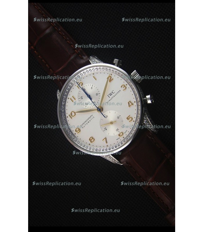 IWC Portuguese Chronograph Stainless Steel with Diamonds 1:1 Mirror Replica Watch