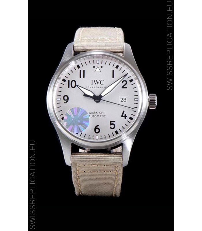 IWC Pilot's MARK XVIII Aviator 1:1 Swiss Watch in 904L Steel Case - Beige Nylon Strap 