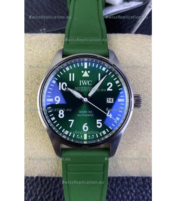 IWC Pilot MARK Series IW328205 1:1 Mirror Swiss Replica Watch in Green Dial Rubber Strap