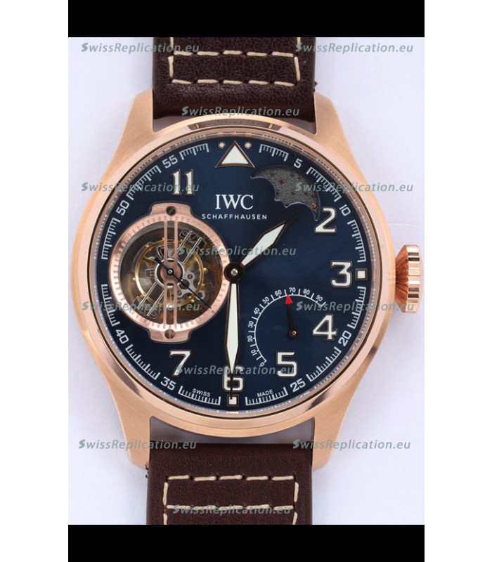 IWC Portuguese Genuine Swiss Tourbillon Movement Rose Gold Watch in Blue Dial 