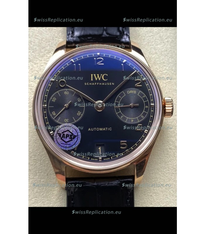 IWC Super Clone Portugieser Swiss 1:1 Mirror Replica Watch Rose Gold in Black Dial 
