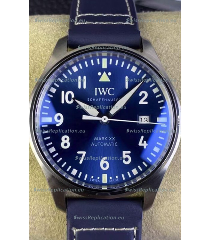 IWC Pilot MARK XX Series IW328203 1:1 Mirror Swiss Replica Watch in Blue Dial Leather Strap