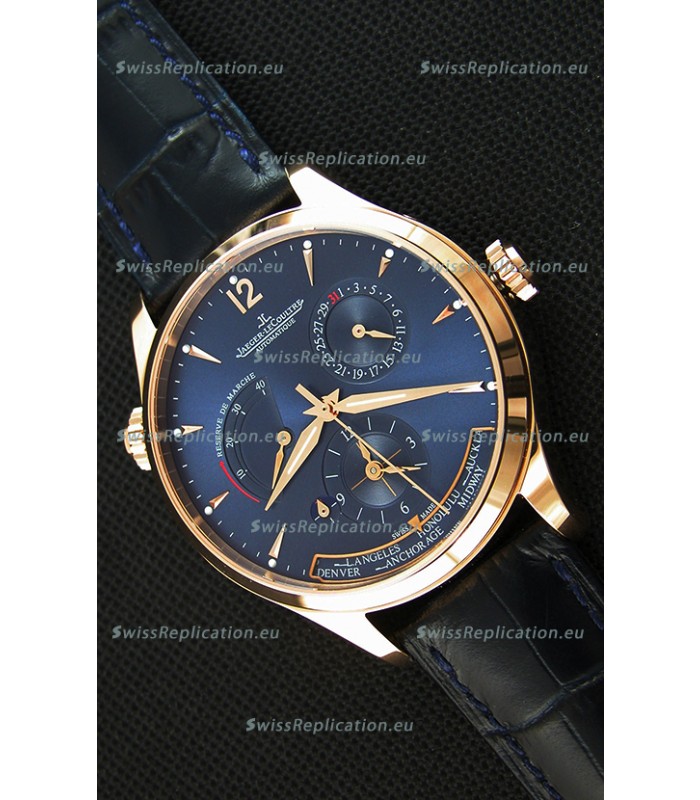 Jaeger LeCoultre Master Geographic Power Reserve Pink Gold Swiss Replica Watch 