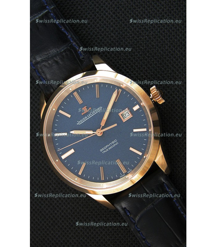 Jaeger LeCoultre Geophysic True Second Pink Gold Swiss Replica Watch Blue Dial 