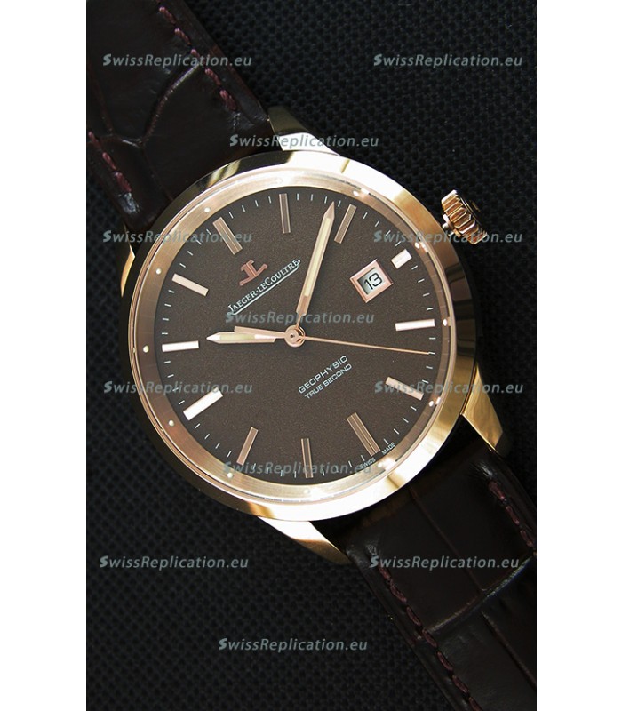 Jaeger LeCoultre Geophysic True Second Pink Gold Swiss Replica Watch Brown Dial 