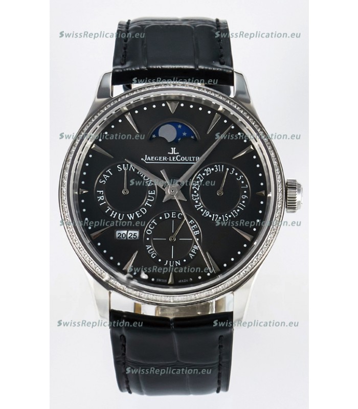 Jaeger LeCoultre Super Clone Master Ultra-Thin Perpetual Calendar Grey Dial Diamonds Watch