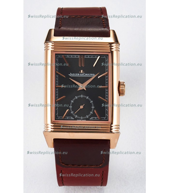 Jaeger-LeCoultre Reverso Super Clone DuoFace Green/White Rose Gold Replica Watch 