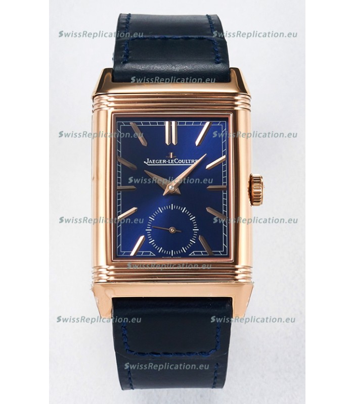 Jaeger-LeCoultre Reverso Super Clone DuoFace Blue/White Rose Gold Replica Watch 