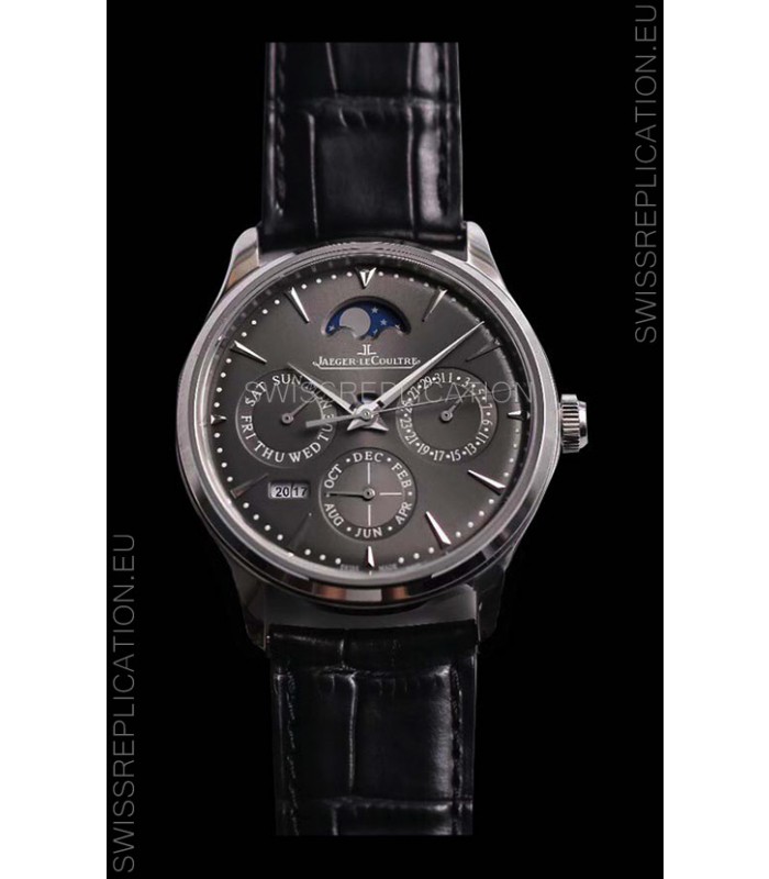 Jaeger LeCoultre Master Ultra Thin Perpetual Swiss Replica Watch in Grey Dial 