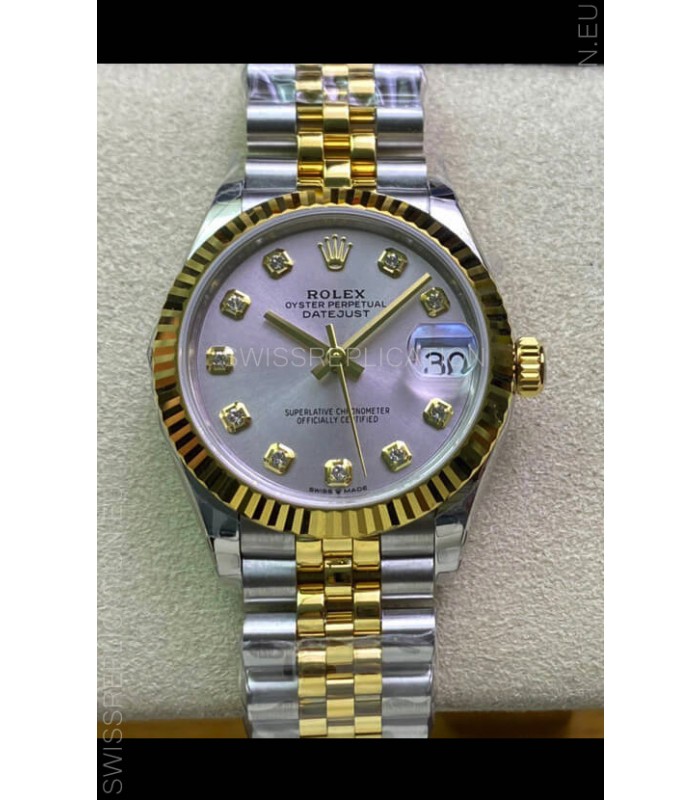Rolex Datejust 31MM ETA-2671 Movement Swiss Replica in 904L Steel in Silver Dial Yellow Gold 