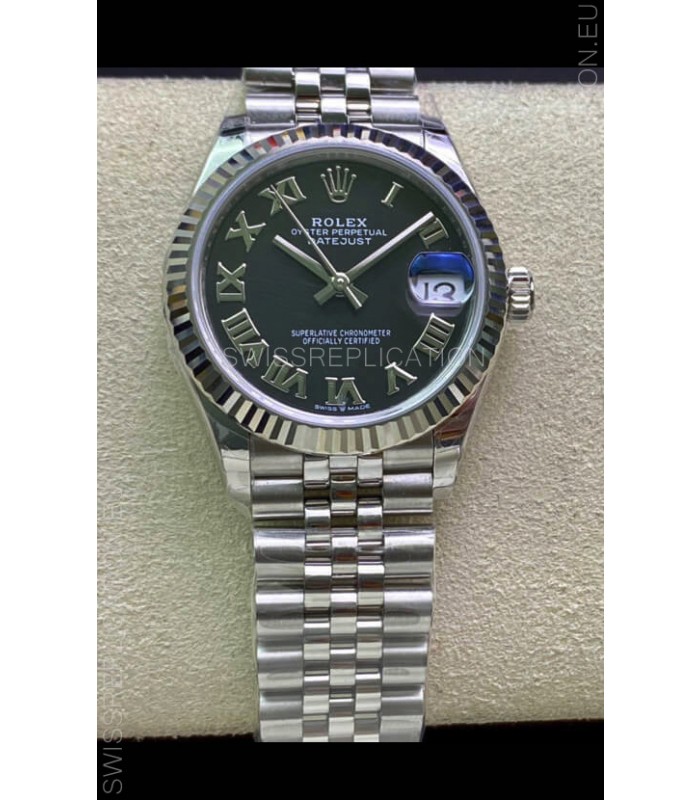 Rolex Datejust 31MM ETA-2671 Movement Swiss Replica in 904L Steel in Black Roman Dial