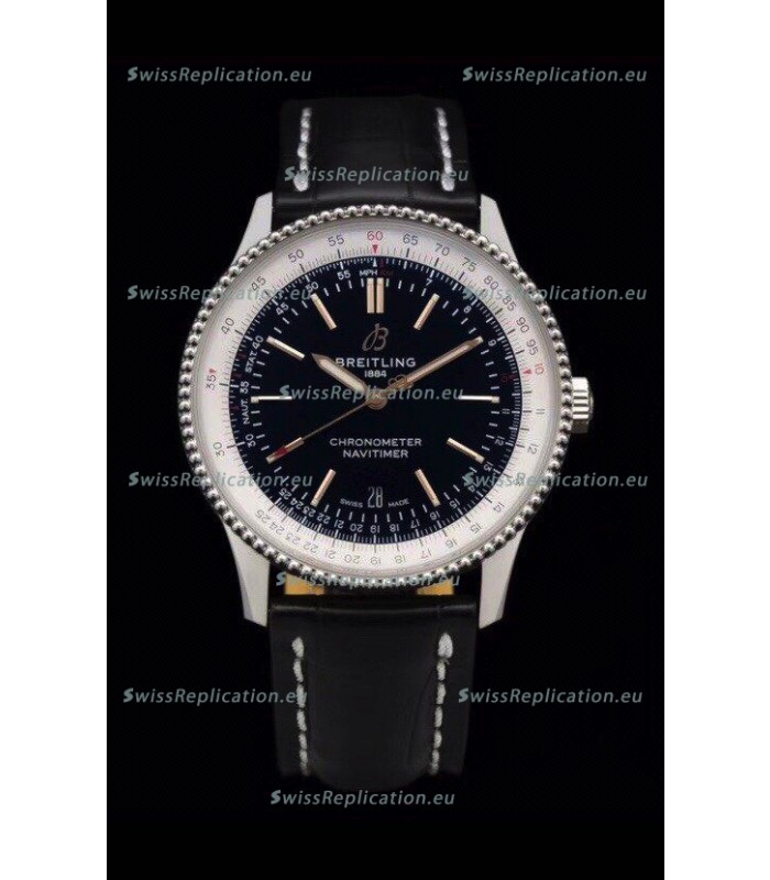 Breitling Navitimer 1 Automatic Swiss Replica Watch in Black Dial - Leather Strap