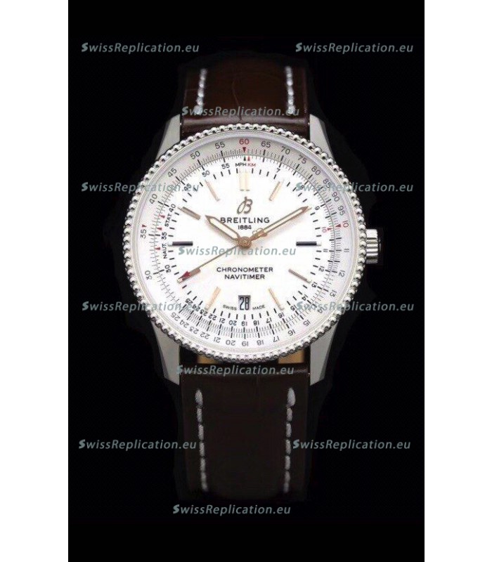 Breitling Navitimer 1 Automatic Swiss Replica Watch in White Dial - Leather Strap