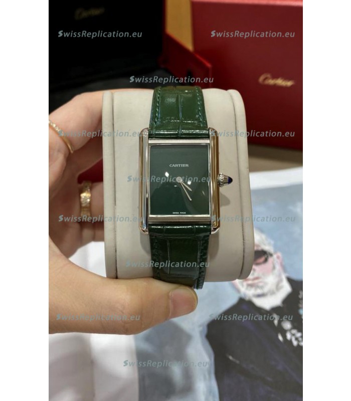 Must De Cartier Tank Edition Watch in 904L Stainless Steel Casing Green Dial