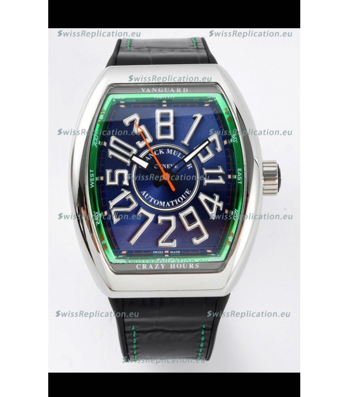 Franck Muller Vanguard Crazy Hours Steel Blue Dial Swiss Replica Watch 