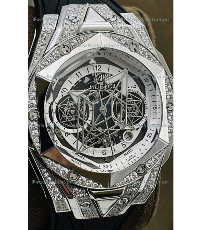 Hublot Big Bang UNICO Sang Bleu II Stainless Steel Diamonds 1:1 Mirror Quality Swiss Replica Watch 