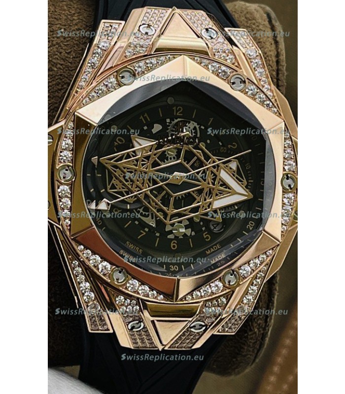 Hublot Big Bang UNICO Sang Bleu II Rose Gold Diamonds 1:1 Mirror Quality Swiss Replica Watch 