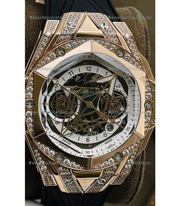 Hublot Big Bang UNICO Sang Bleu II Rose Gold Diamonds 1:1 Mirror Quality Swiss Replica Watch 