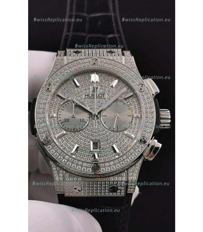 Hublot Classic Fusion Chronograph Steel Diamonds Dial and Casing 1:1 Mirror Replica Watch 