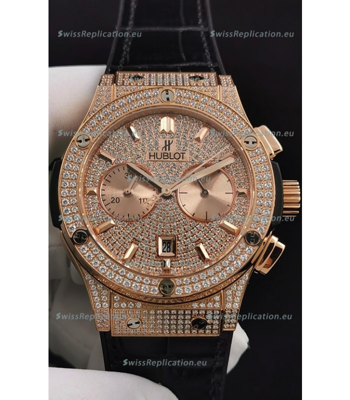 Hublot Classic Fusion Chronograph Rose Gold Diamonds Dial and Casing 1:1 Mirror Replica Watch 