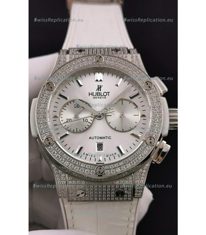 Hublot Classic Fusion Chronograph Steel Diamonds Casing Steel Dial 1:1 Mirror Replica Watch 