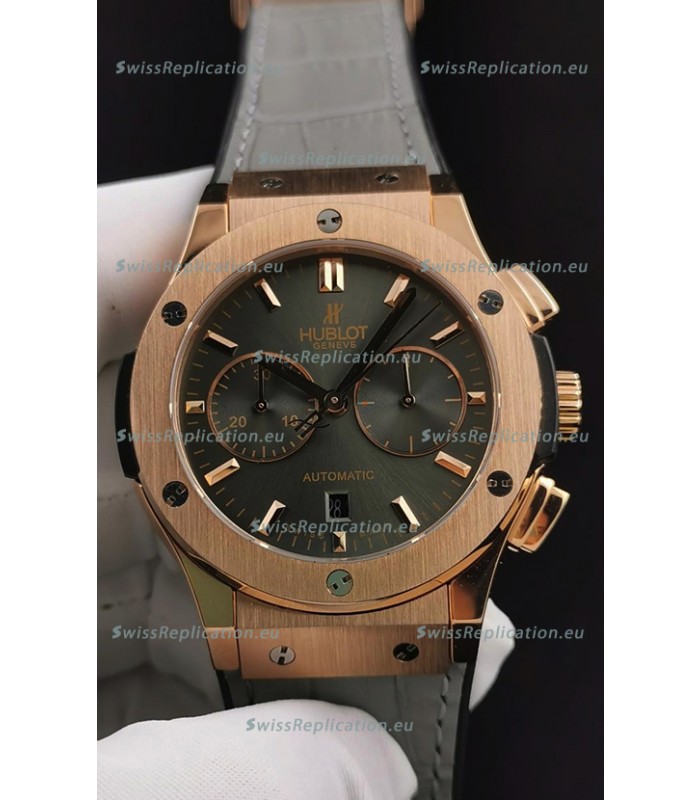 Hublot Classic Fusion Chronograph Rose Gold Casing Brown Dial 1:1 Mirror Replica Watch 