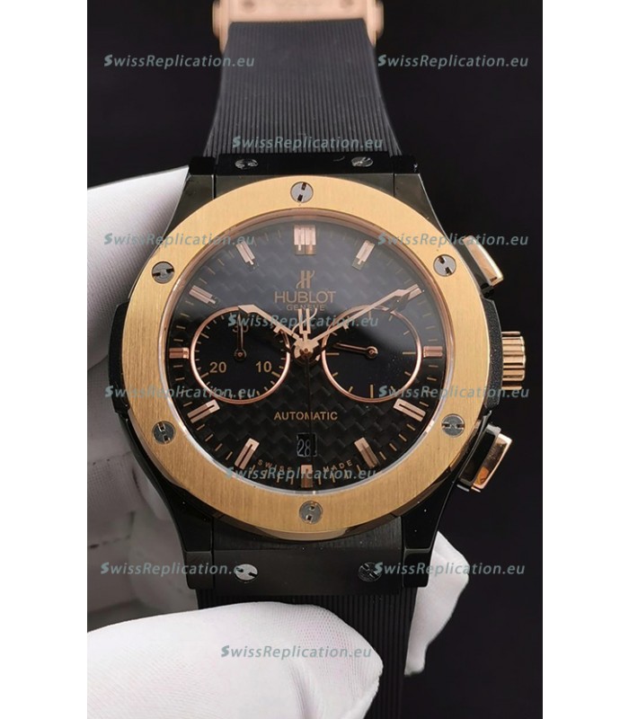 Hublot Classic Fusion Chronograph Ceramic Yellow Gold Bezel Carbon Dial 1:1 Mirror Replica Watch 