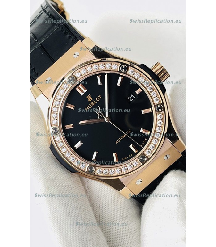 Hublot Classic Fusion Rose Gold Black Dial Swiss Replica Watch 1:1 Mirror Quality 