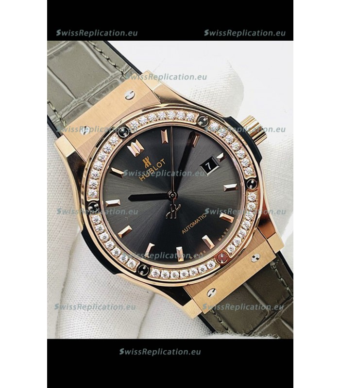 Hublot Classic Fusion Rose Gold Grey Dial Swiss Replica Watch 1:1 Mirror Quality 