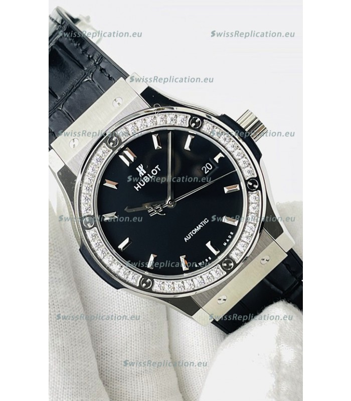 Hublot Classic Fusion Stainless Steel Black Dial Swiss Replica Watch 1:1 Mirror Quality 