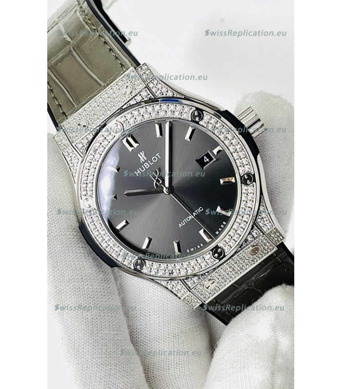 Hublot Classic Fusion Stainless Steel Diamonds Grey Dial Swiss Replica Watch 1:1 Mirror Quality 