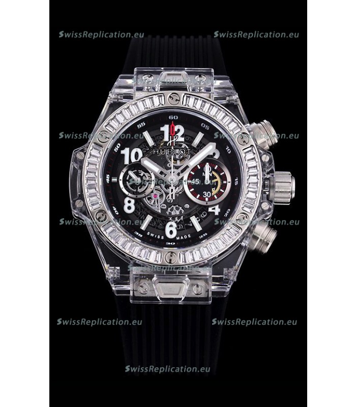 Hublot Big Bang Unico Plexiglass Casing 1:1 Mirror Edition Swiss Replica Watch Black Strap