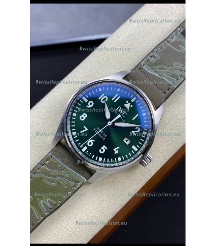 IWC Pilot MARK Series IW328205 1:1 Mirror Swiss Replica Watch in Green Dial Leather Strap