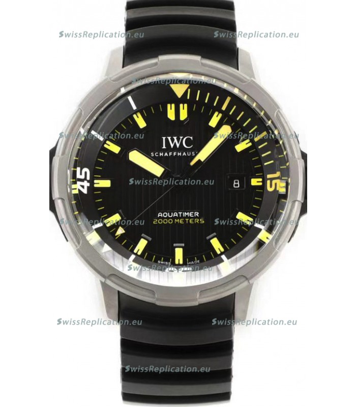 IWC Aquatimer IW358001 1:1 Titanium Mirror Swiss Replica Watch in Black Dial Rubber Strap