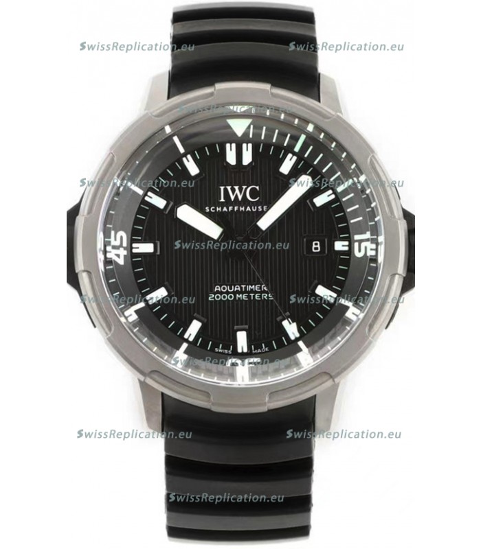 IWC Aquatimer IW358002 1:1 Titanium Mirror Swiss Replica Watch in Black Dial Rubber Strap