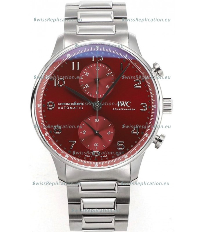 IWC Portuguese Chronograph Swiss Replica Watch in Steel Case Maroon Dial - 1:1 Mirror Replica Edition