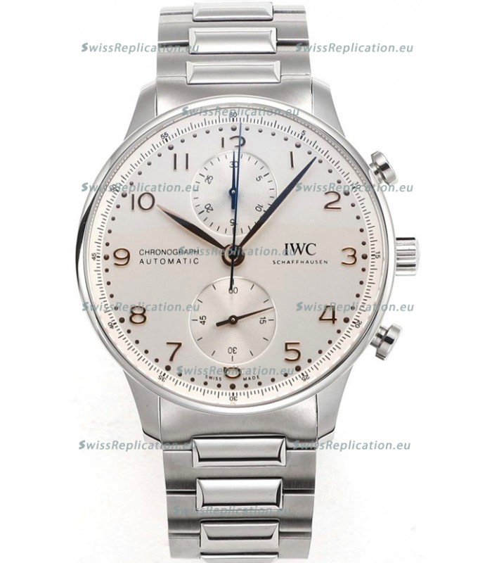 IWC Portuguese Chronograph Swiss Replica Watch in Steel Case Steel White Dial - 1:1 Mirror Replica Edition