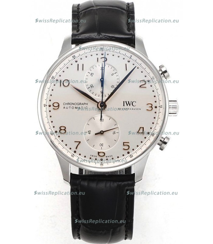 IWC Portuguese Chronograph Swiss Replica Watch in Steel Case Steel White Dial - 1:1 Mirror Replica Edition