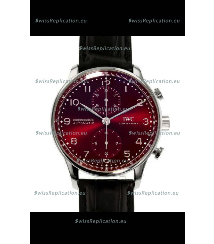 IWC Portuguese Chronograph Swiss Replica Watch in Steel Case Maroon Dial - 1:1 Mirror Replica Edition