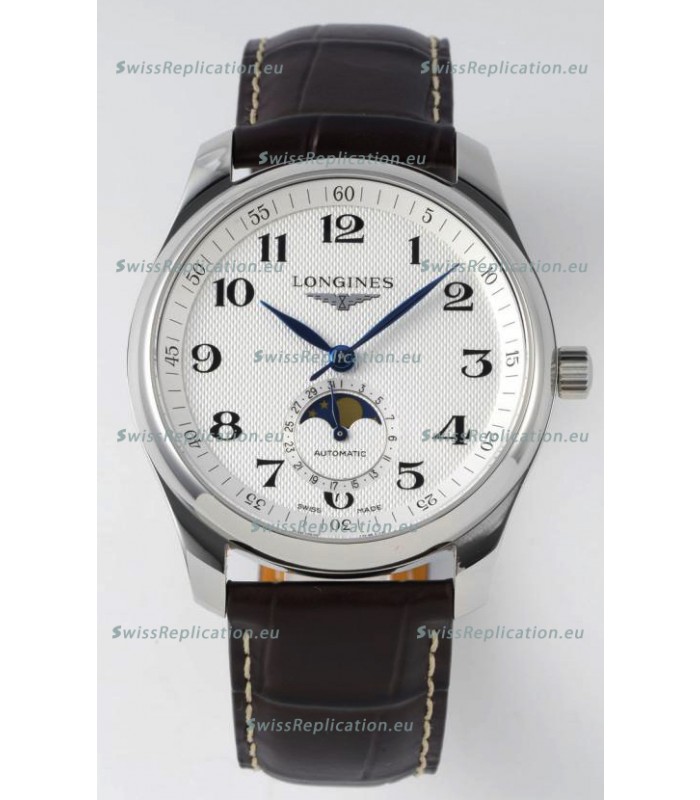 Longines Master Collection Automatic Moonphase White Dial Swiss Replica Watch Leather Strap