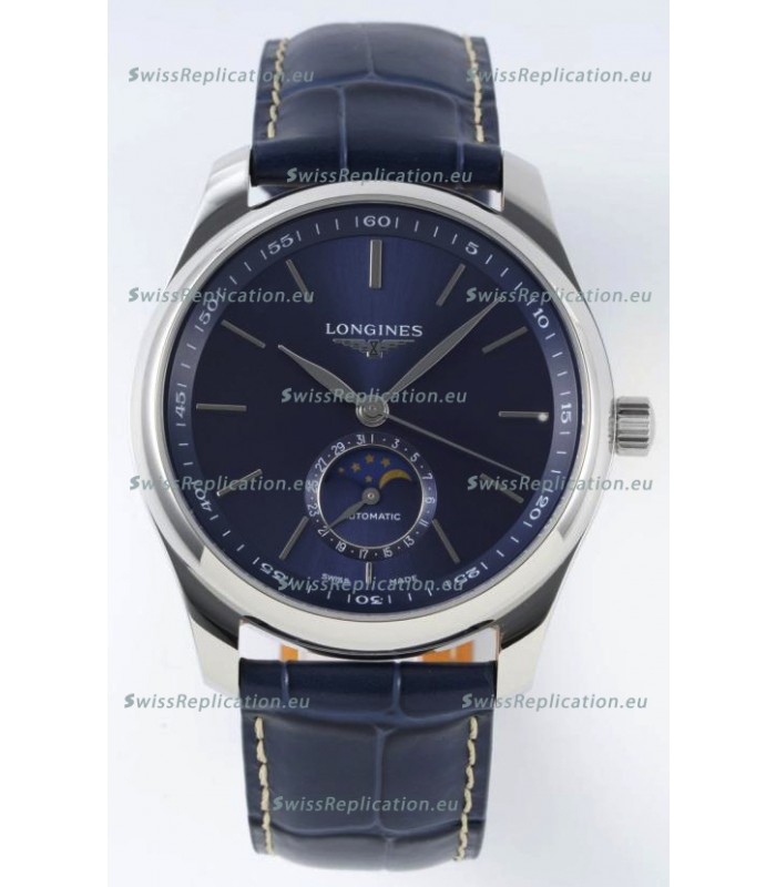 Longines Master Collection Automatic Moonphase Blue Dial Swiss Replica Watch Leather Strap
