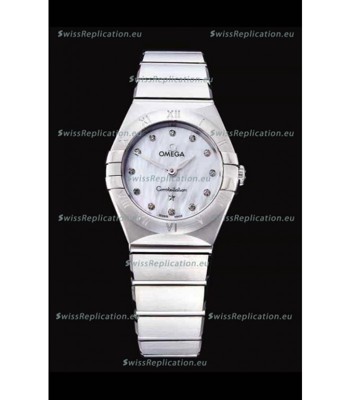 Omega Constellation Ladies Swiss Quartz 1:1 Mirror Replica - Steel Casing in Pearl Dial 
