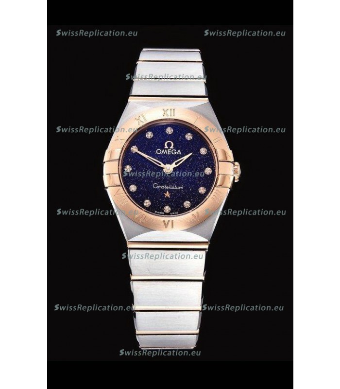 Omega Constellation Ladies Swiss Quartz 1:1 Mirror Replica - Two Tone Casing in Black Starry Dial 