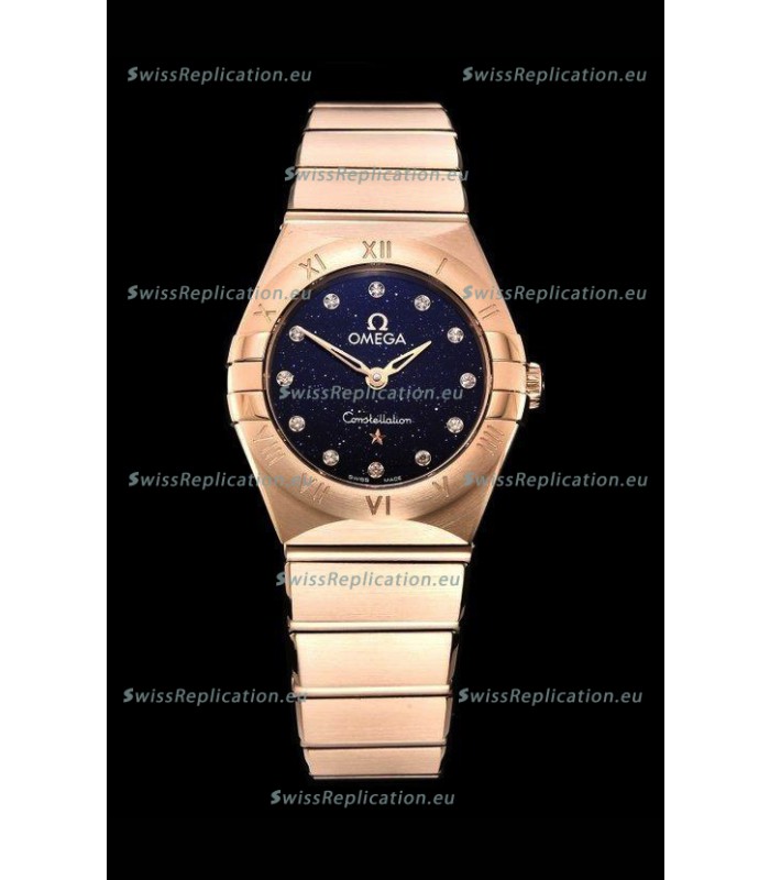 Omega Constellation Ladies Swiss Quartz 1:1 Mirror Replica - Rose Gold Casing in Black Starry Dial 