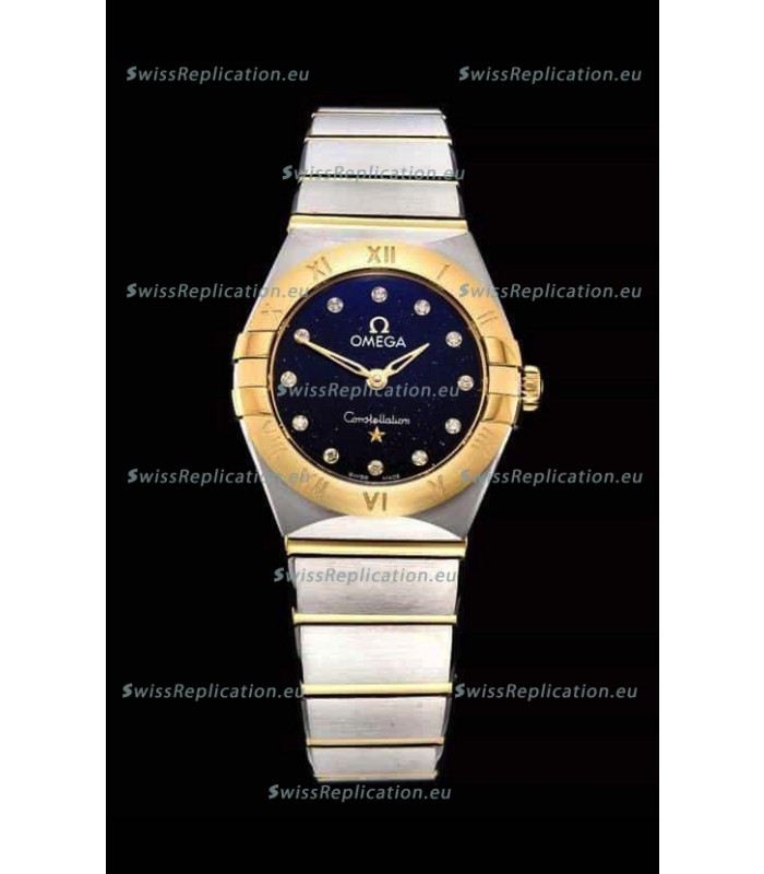 Omega Constellation Ladies Swiss Quartz 1:1 Mirror Replica - Two Tone Casing in Black Starry Dial 