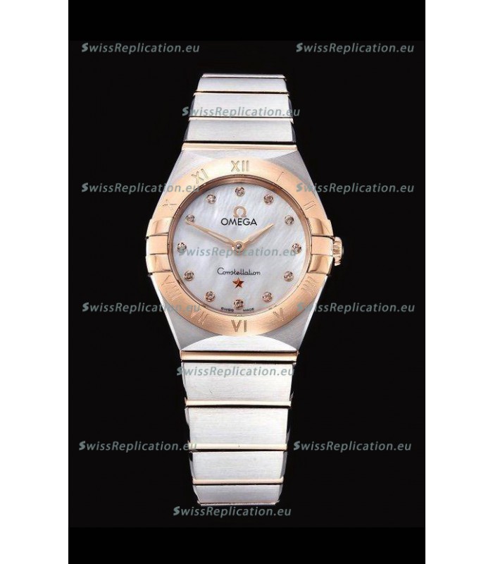 Omega Constellation Ladies Swiss Quartz 1:1 Mirror Replica - Two Tone Casing in White Pearl Dial