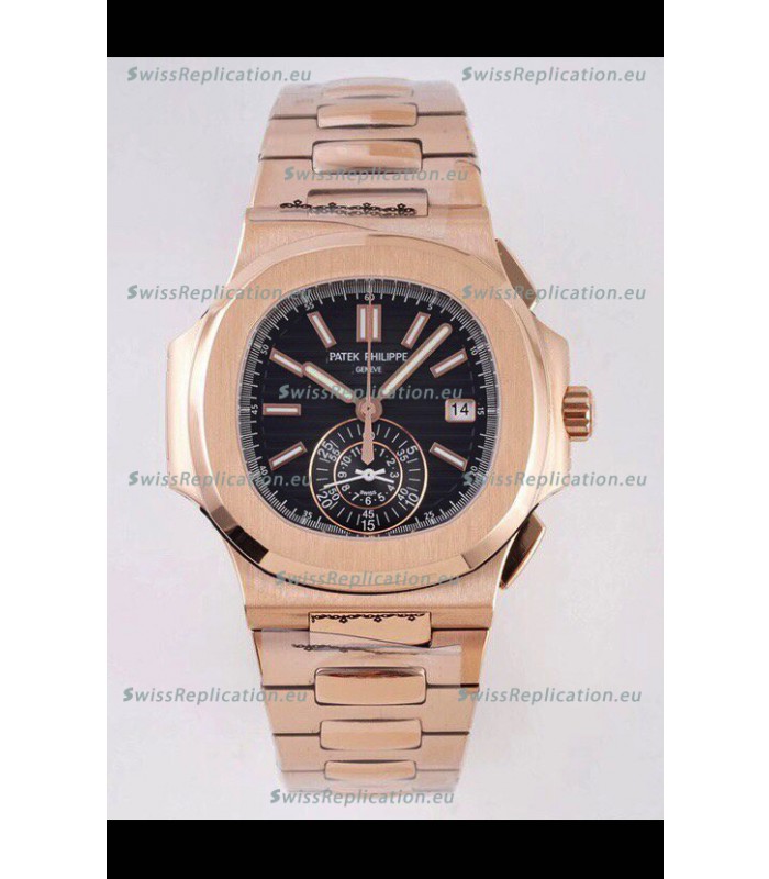 Patek Philippe Nautilus 5980/R Rose Gold 904L Steel Case in Black Dial - 1:1 Mirror Replica