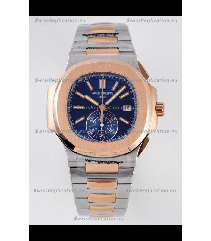 Patek Philippe Nautilus 5980/1AR-001 Two Tone Rose Gold 904L Steel Case in Blue Dial - 1:1 Mirror Replica