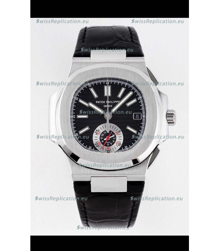 Patek Philippe Nautilus 5980/1A 904L Steel Case in Black Dial Leather Strap - 1:1 Mirror Replica