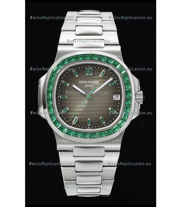 Patek Philippe Nautilus 5711 Grey Dial 1:1 Mirror Replica in 904L Steel with Rubies Bezel